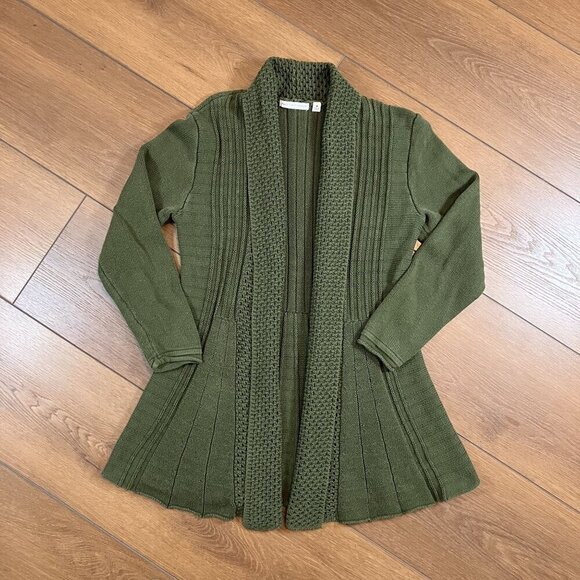 Notations Dark Green Open Front Long Knit Cardigan Size M - Picture 2 of 7